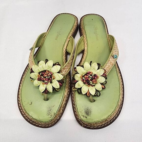 Brighton Orchid Flip Flop Green Leather Sandal Size 6.5 - Picture 1 of 7